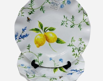 Shabby Chic Melamine Set Dinerborden Citroen Bloemen Vines Ontwerp Geschulpte Randen