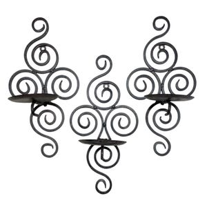 Wrought Iron Metal Swirl Wall Candle Sconce Holders 3PC Set European Decor Black