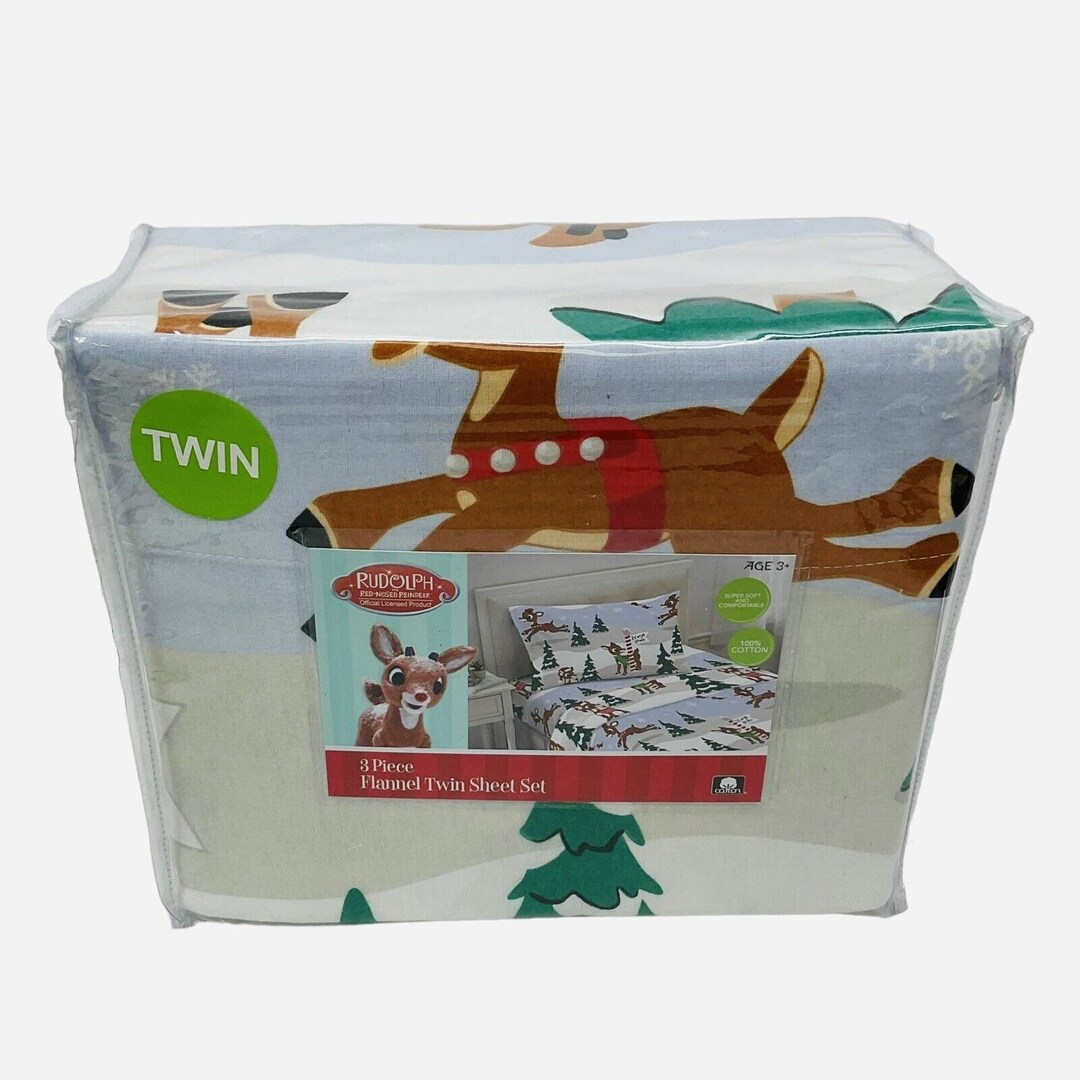 Rudolph the Red Nosed Reindeer TWIN Christmas Flannel Bedsheet Set Kids