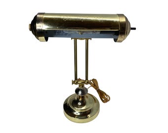 Vintage Brass Banker Desk Lamp Adjustable Polished Brass Library Light with Cylindrical Shade Mid Century Modern Office Decor