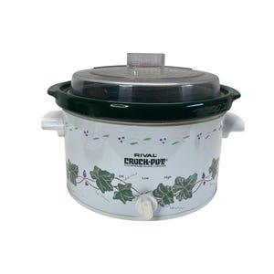 Rival Crock-Pot Slow Cooker With Ivy Pattern 3-Heat Settings 4-Quart With Glass Lid
