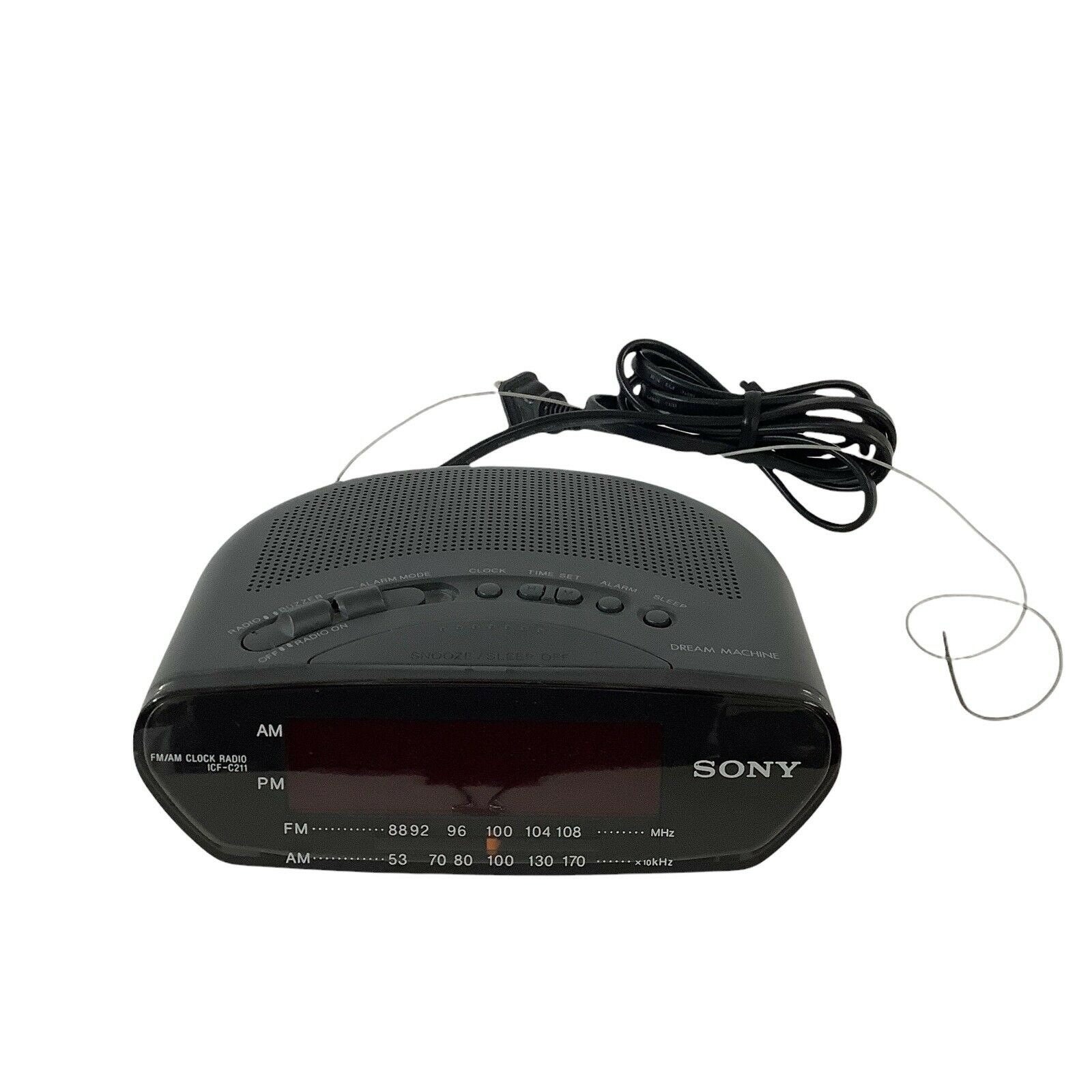 Sony Dream Machine Black ICF-C211 AM/FM Clock Radio Large Red LED Time
