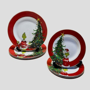 Juego de platos para cena y ensalada con borde dorado navideño