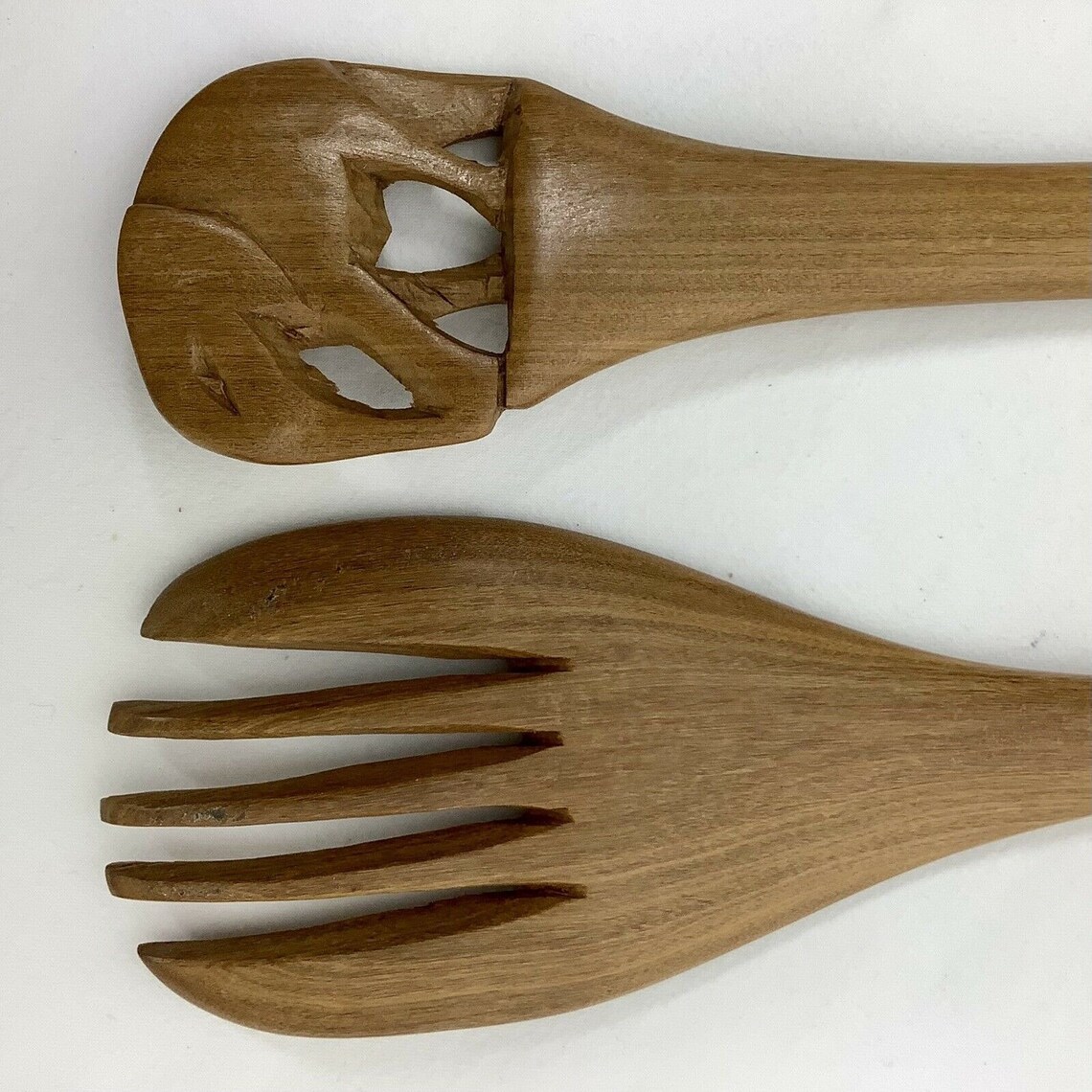 Hand Carved Wooden Elephant Salad Spoon And Fork Serving Set Etsy