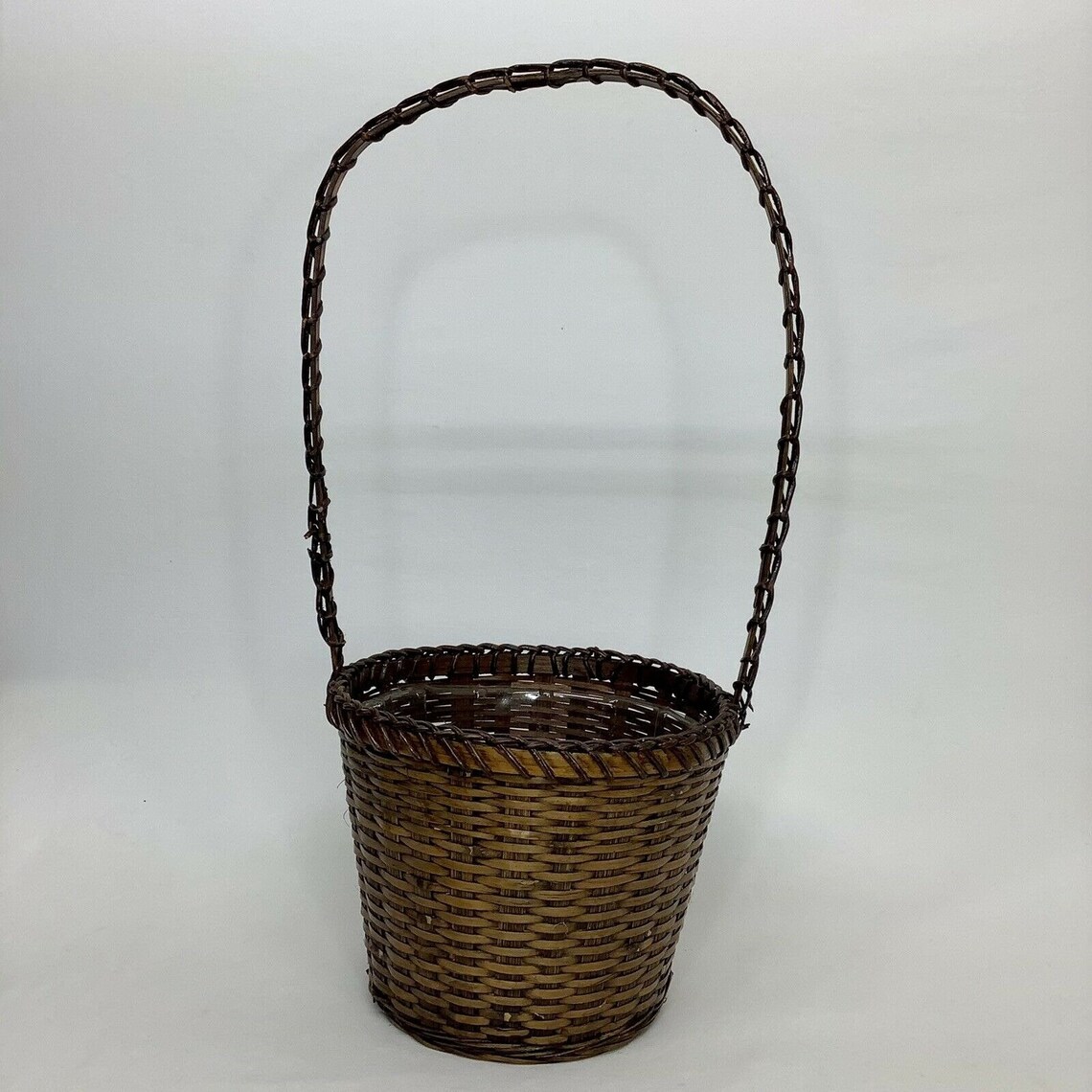 Vintage Woven Wicker Lined Basket With Liner Long Handle Etsy