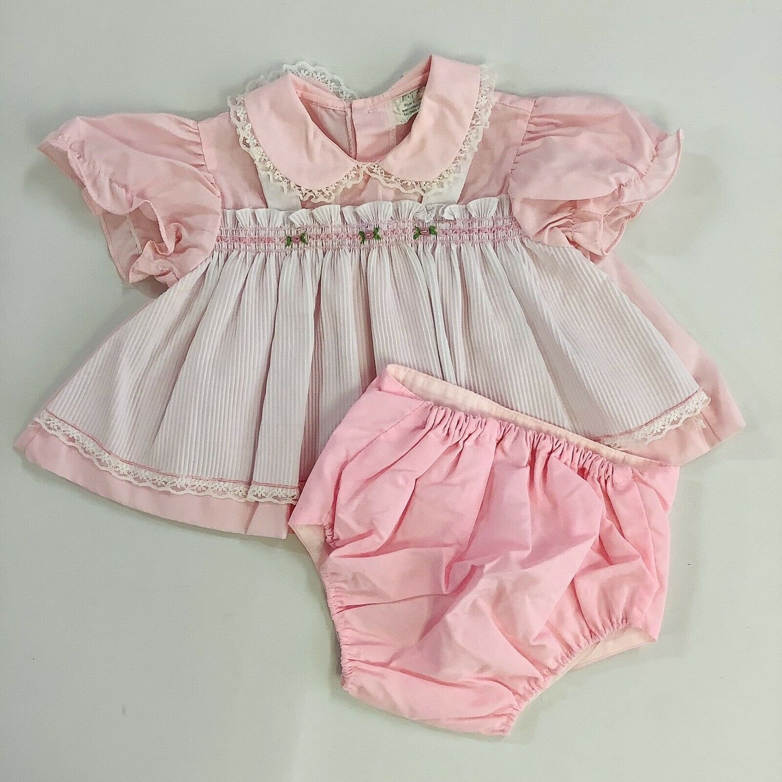 VTG 2 Pc Pink Outfit Baby Dress Bloomers 12M Lace Ruffles Etsy Canada