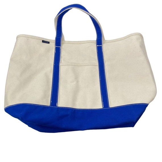 LANDS END Tote Blue Natural Canvas Jumbo Shopping… - image 3
