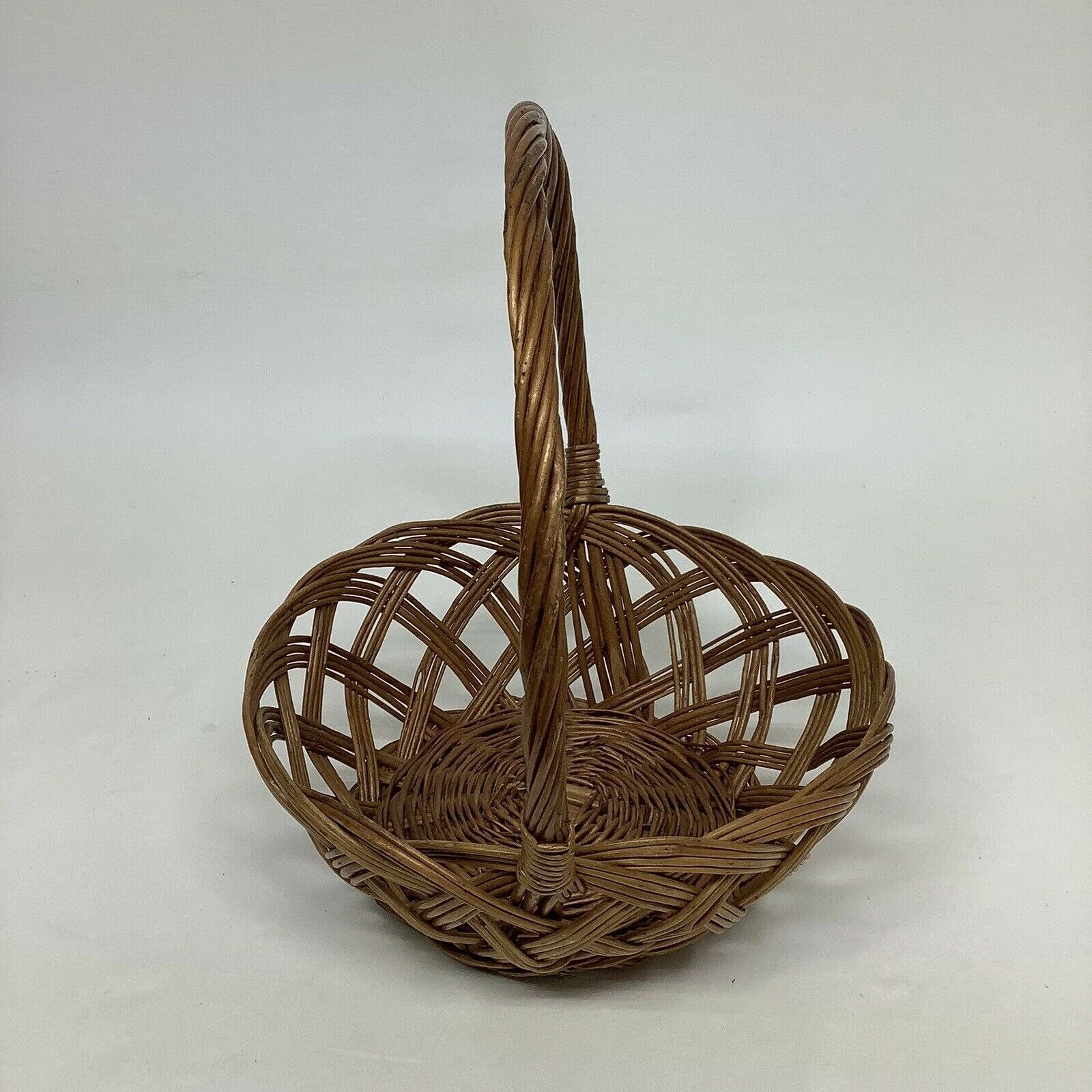 VTG Round Wicker Gift Basket W Handle Rattan Wedding Floral Etsy