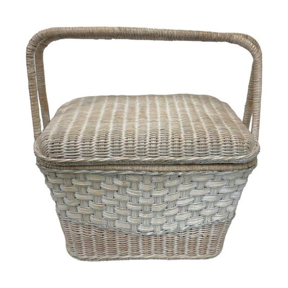 Vintage Wicker Picnic Basket Storage Hinged Lid with … Gem