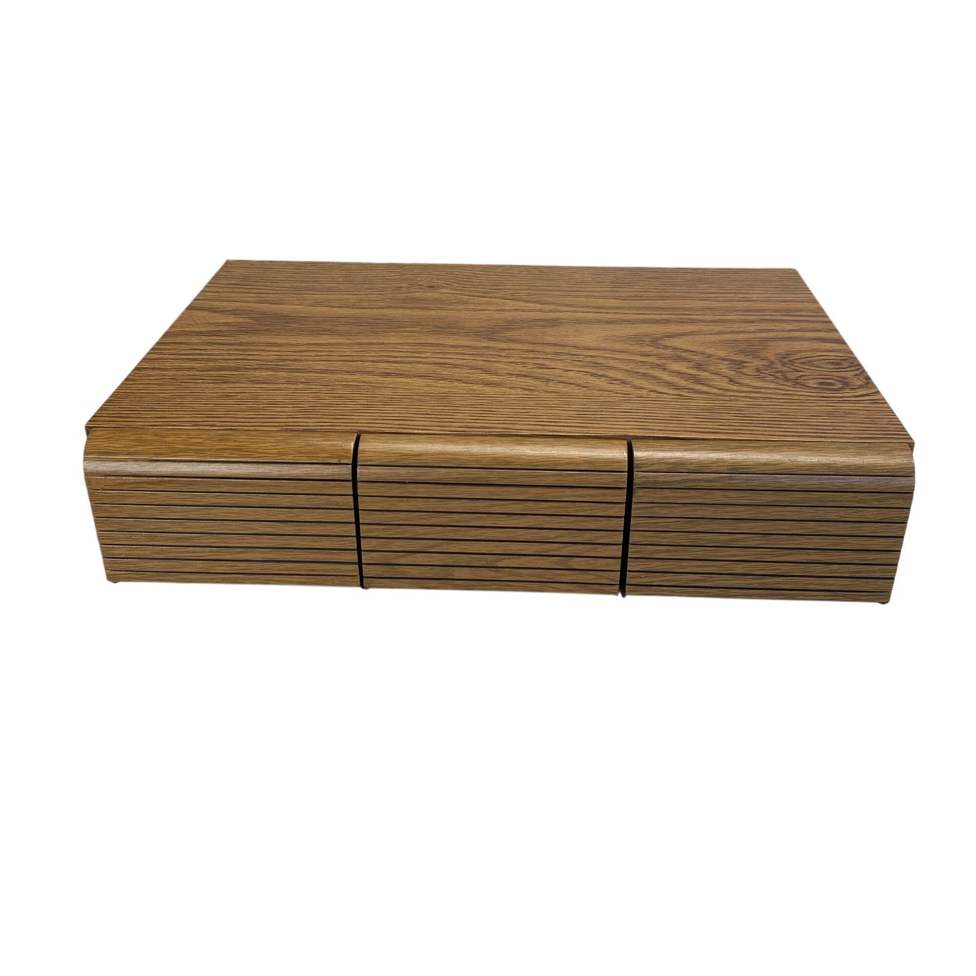 Vintage Wooden Grain 3-Drawer Cassette Tape Storage Organizer Box