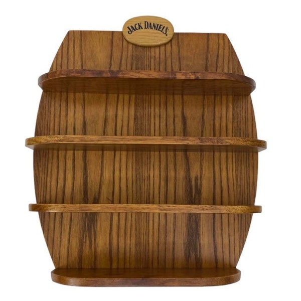 Jack Daniel's Wooden Walnut Wall Shot Glass Display Shelf Barrel Sports Bar Decor Man Cave