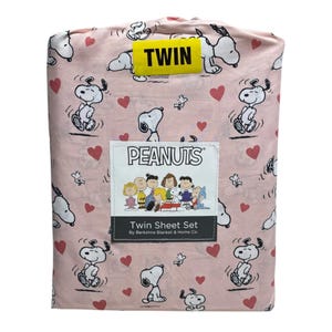 Berkshire Peanuts Snoopy i Woodstock Valentines Twin Sheet Set with Hearts 3 Piece Pink Pościel dla dzieci lub fanów Peanuts