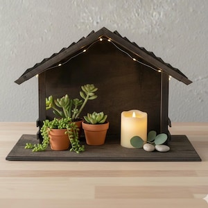 Estante de madera para mini árboles y plantas / Rincón de repisa rústico / Soporte decorativo para barra de café