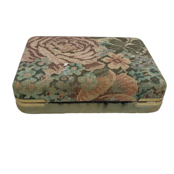 Clamshell Hard Jewelry Box Tapestry Floral Fabric… - image 4