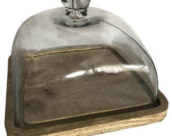 Cúpula de queso cuadrada de vidrio y madera