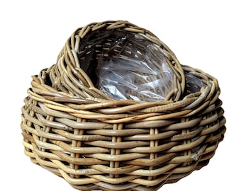 Juego de cestas para plantas redondas de mimbre