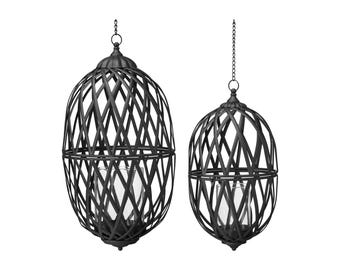 Linterna colgante ovalada con cadena metálica