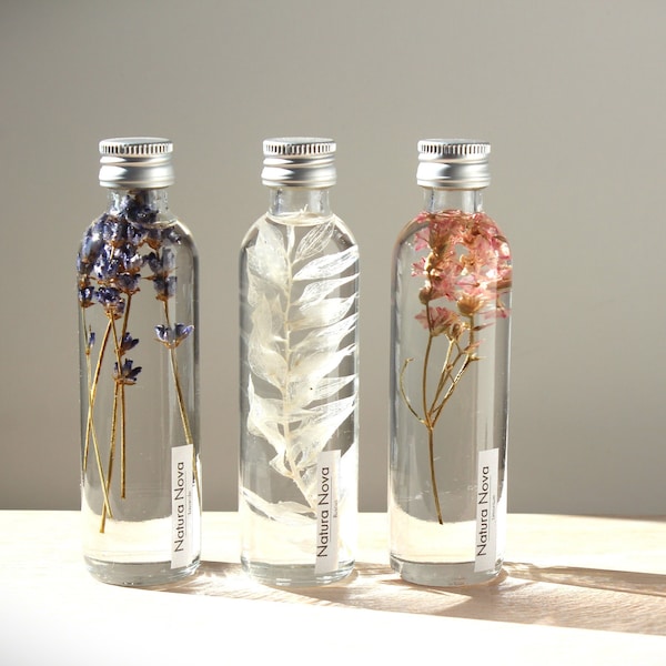 Trio de plantes et fleurs immergées, Herbariums en bouteille, Idée cadeau Saint Valentin