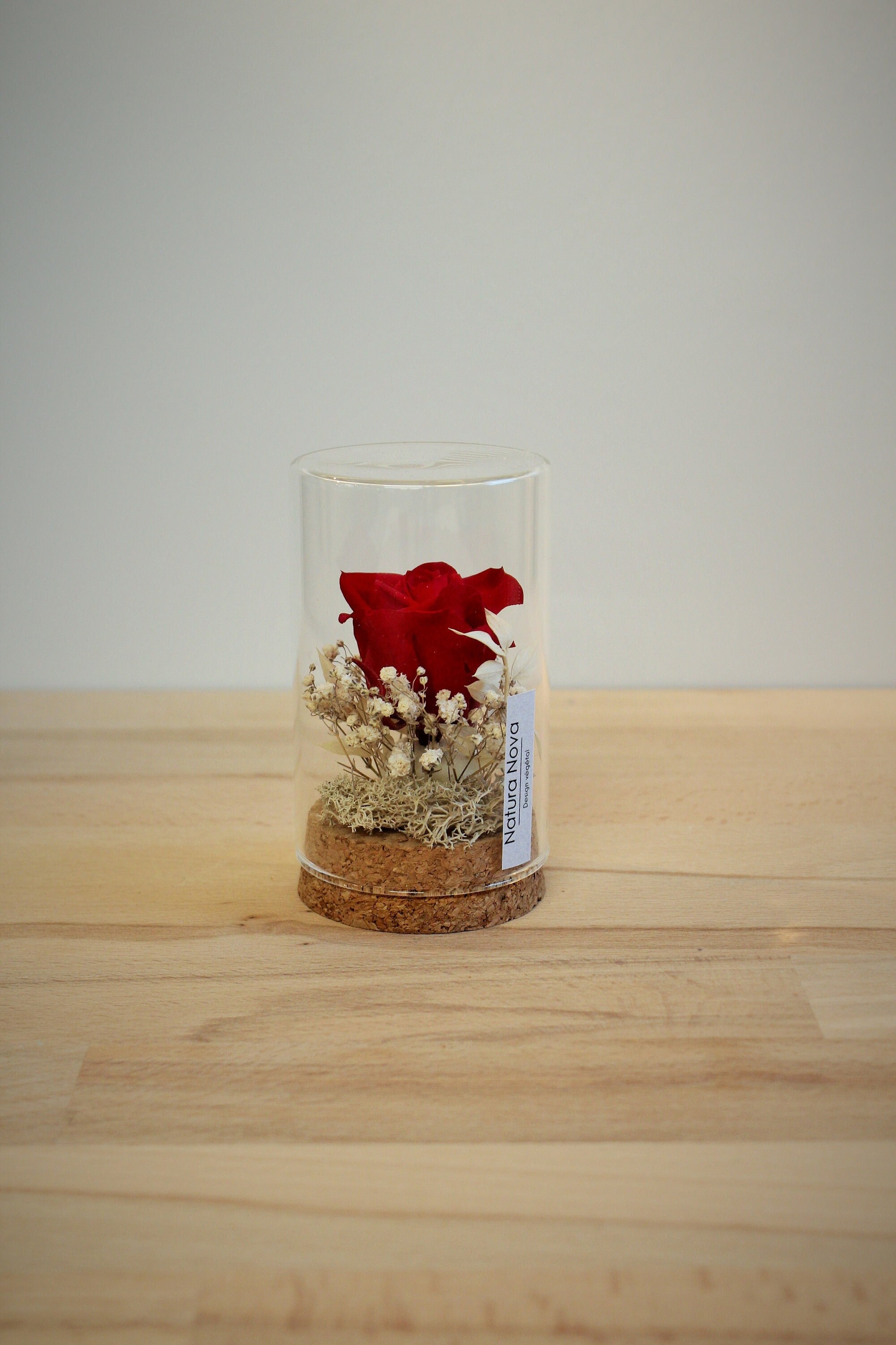 Rose Rouge Éternelle Sous Verre, Cloche de Fleurs Séchées, Preserved Red Rose, Cadeau Mariage