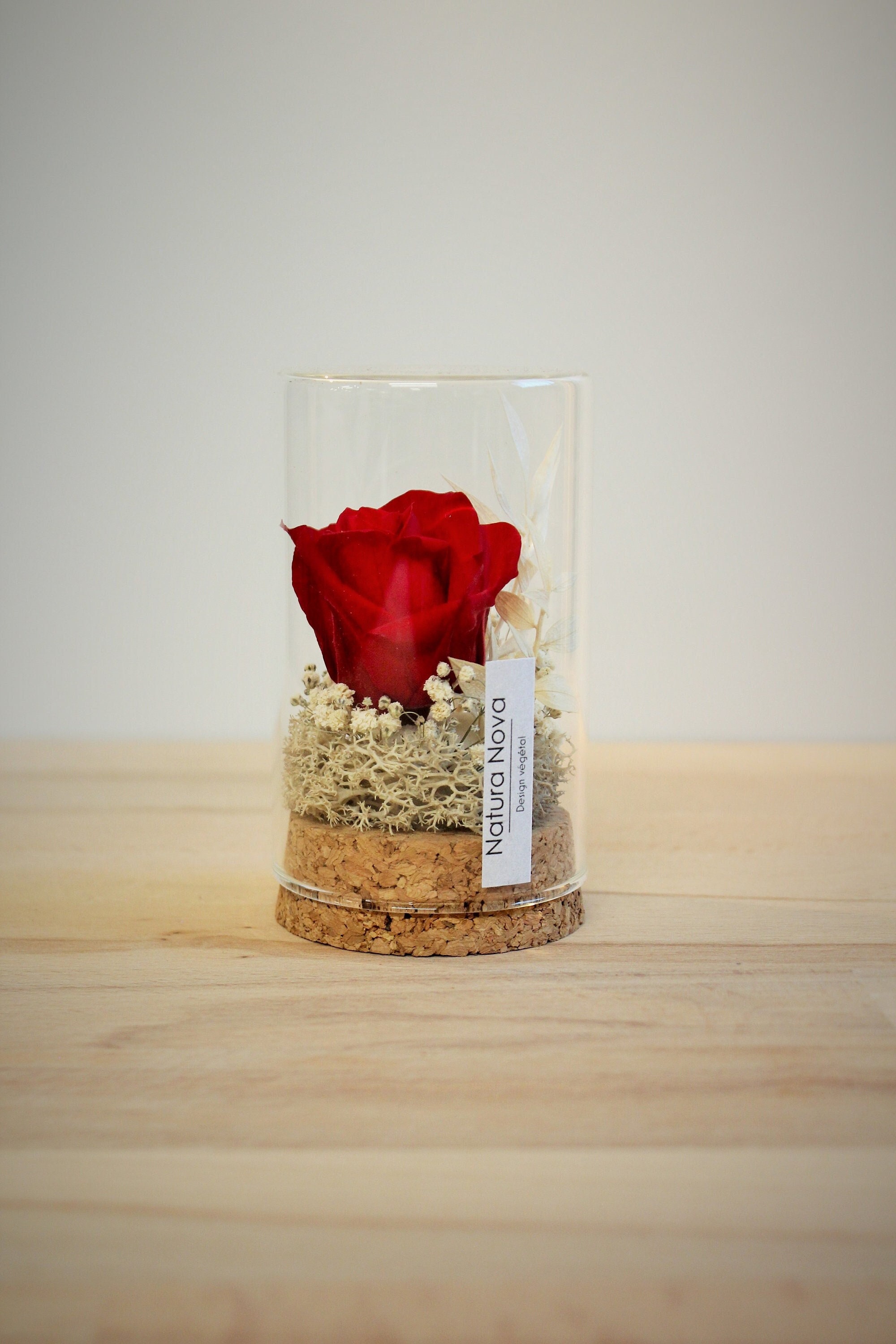 Rose Rouge Éternelle Sous Verre, Cloche de Fleurs Séchées, Preserved Red Rose, Idée Cadeau