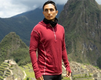 Herenhoodie van alpacawol: 300 lichtgewicht halve rits | Biologische, thermische hoodie, trui, hoodie - verscheidenheid aan kleuren