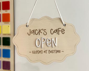 Personalised Wooden Kids Play Kitchen Cafe Sign - Children’s bedroom & playroom decor
