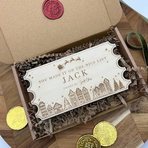 Certificado de lista de buenos deseos personalizado Billete de madera / Carta de Papá Noel / Carta de buenos deseos / Relleno de caja de Nochebuena