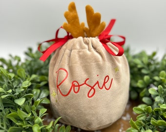 Personalised Christmas Reindeer Treat Bag.