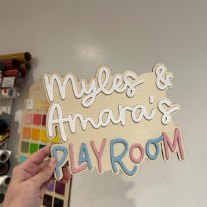 Personalised Wooden Playroom Sign - Children’s bedroom playroom decor - Montessori Pretend Play Accessory image 8