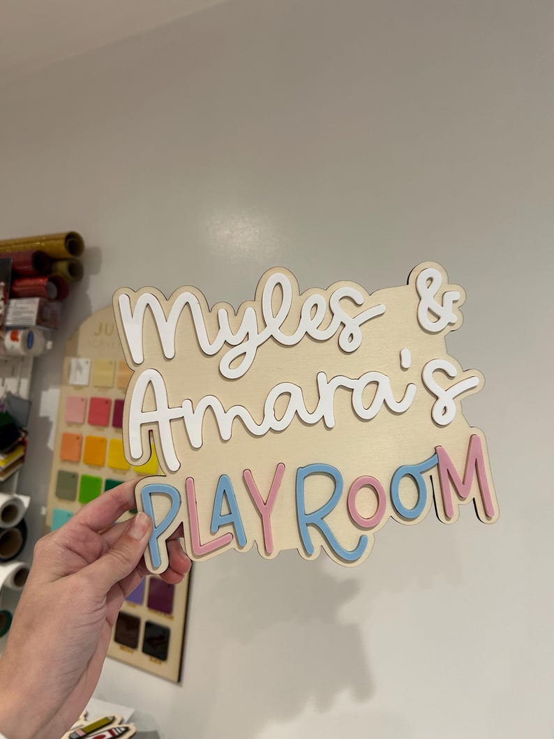 Personalised Wooden Playroom Sign - Children’s bedroom playroom decor - Montessori Pretend Play Accessory image 8