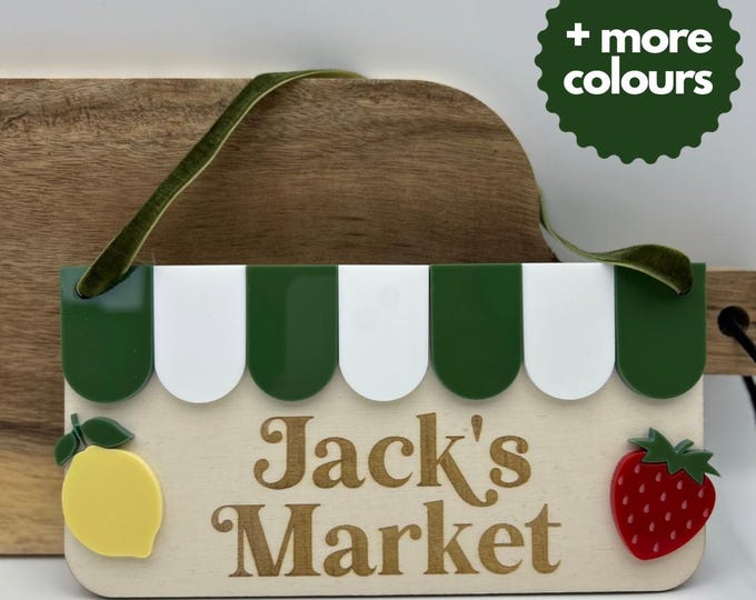 Personalised Wooden Play Kitchen Market Shop Sign - Montessori Pretend Play Accessory