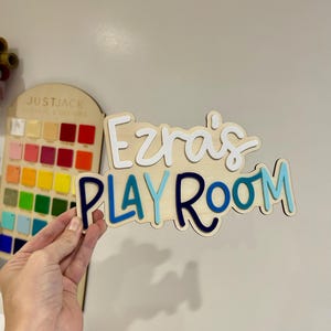 Personalised Wooden Playroom Sign - Children’s bedroom playroom decor - Montessori Pretend Play Accessory image 7