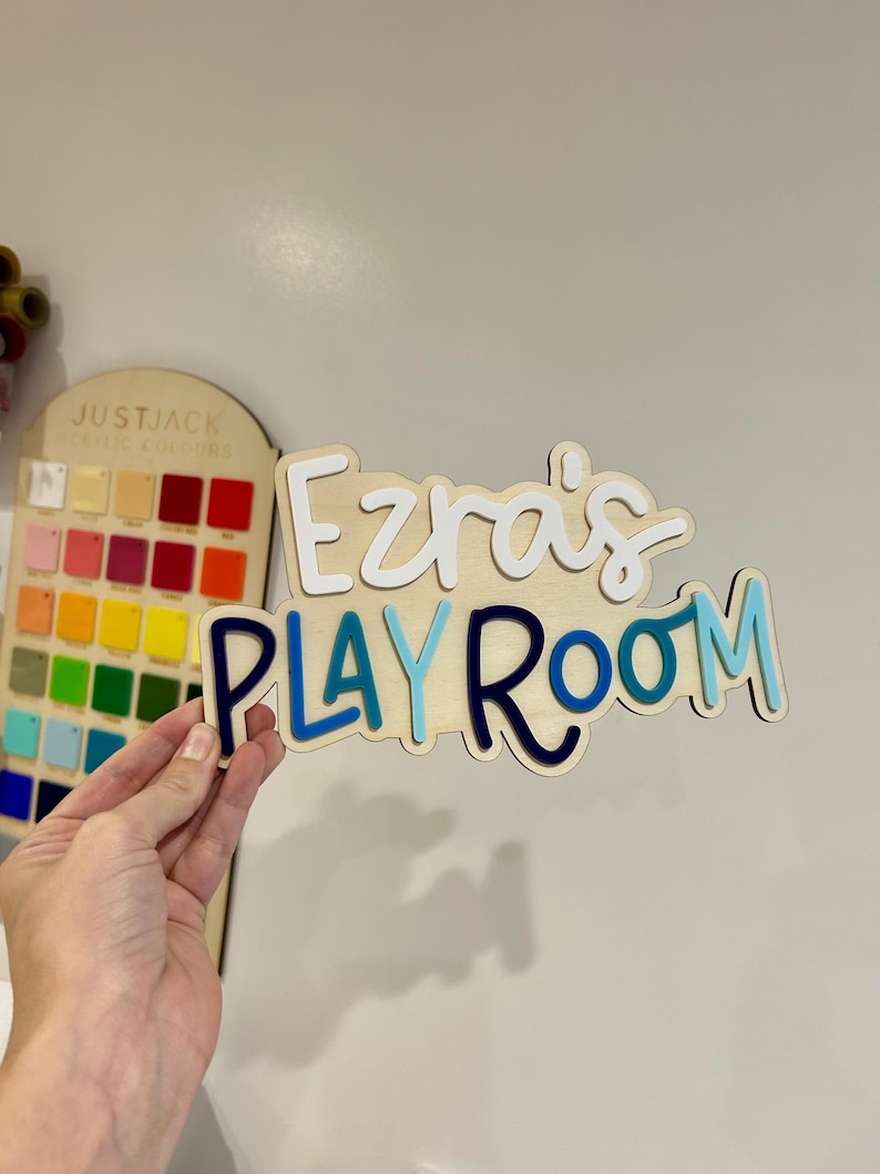 Personalised Wooden Playroom Sign - Children’s bedroom playroom decor - Montessori Pretend Play Accessory image 7