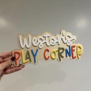 Personalised Wooden Playroom Sign - Children’s bedroom playroom decor - Montessori Pretend Play Accessory image 19