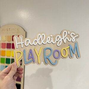 Personalised Wooden Playroom Sign - Children’s bedroom playroom decor - Montessori Pretend Play Accessory image 13
