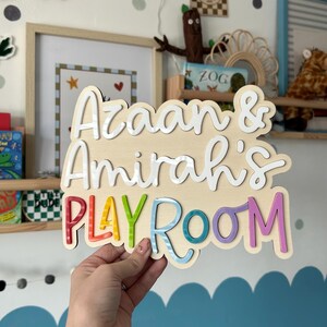 Personalised Wooden Playroom Sign - Children’s bedroom playroom decor - Montessori Pretend Play Accessory image 9