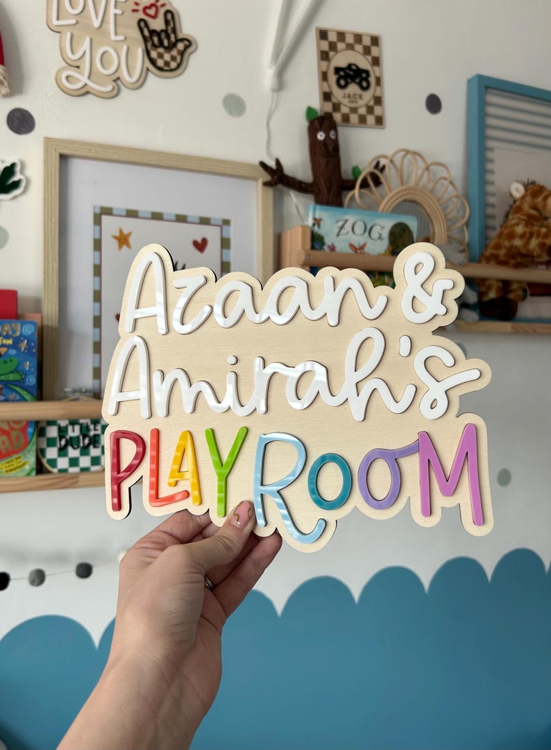 Personalised Wooden Playroom Sign - Children’s bedroom playroom decor - Montessori Pretend Play Accessory image 9