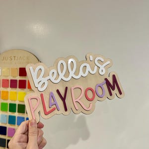 Personalised Wooden Playroom Sign - Children’s bedroom playroom decor - Montessori Pretend Play Accessory image 12