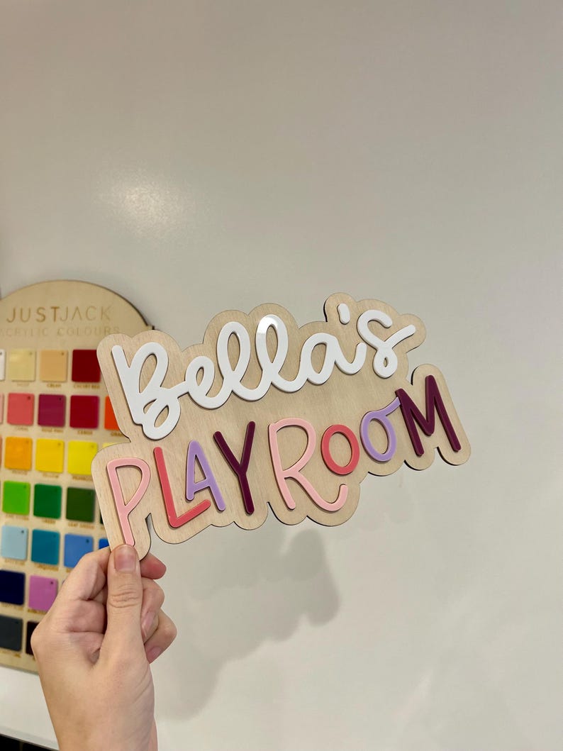 Personalised Wooden Playroom Sign - Children’s bedroom playroom decor - Montessori Pretend Play Accessory image 12