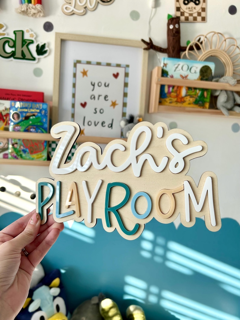 Personalised Wooden Playroom Sign - Children’s bedroom playroom decor - Montessori Pretend Play Accessory image 11