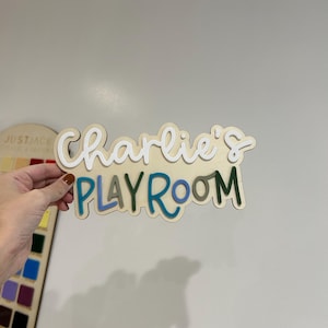 Personalised Wooden Playroom Sign - Children’s bedroom playroom decor - Montessori Pretend Play Accessory image 5