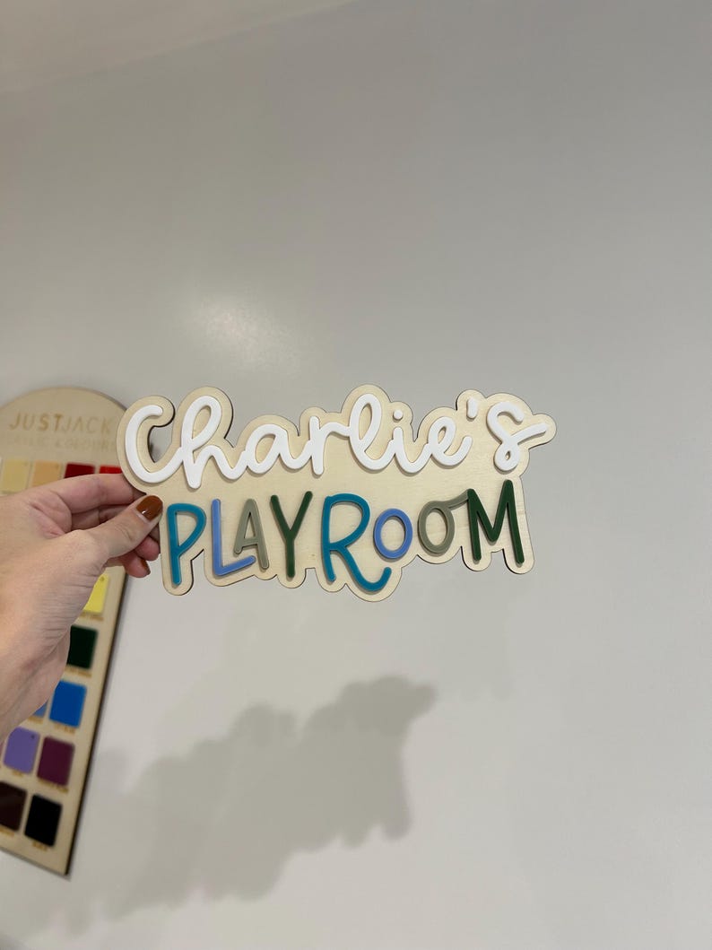 Personalised Wooden Playroom Sign - Children’s bedroom playroom decor - Montessori Pretend Play Accessory image 5