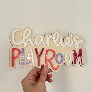 Personalised Wooden Playroom Sign - Children’s bedroom playroom decor - Montessori Pretend Play Accessory image 14
