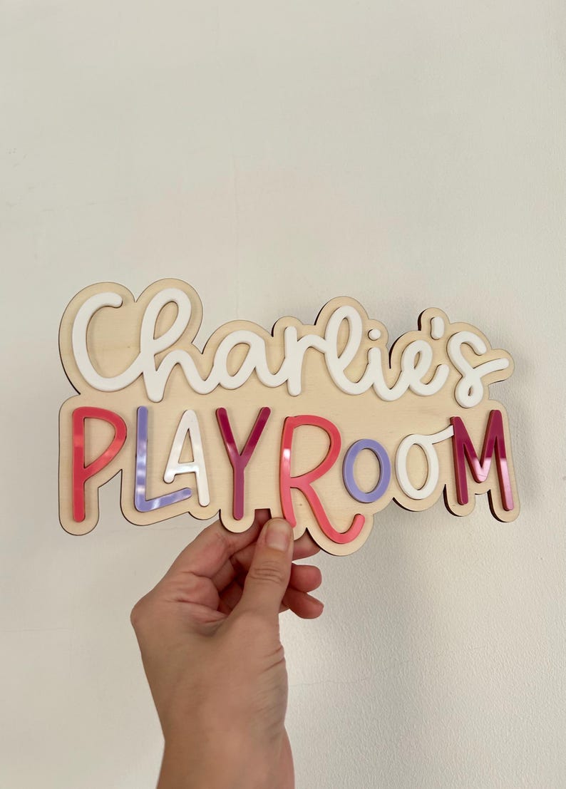 Personalised Wooden Playroom Sign - Children’s bedroom playroom decor - Montessori Pretend Play Accessory image 14