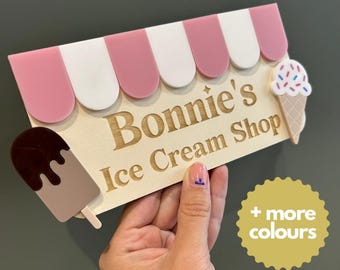 Personalised Wooden Ice Cream Shop Sign: Kids Pretend Play Cafe Accessory