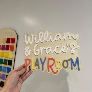 Personalised Wooden Playroom Sign - Children’s bedroom playroom decor - Montessori Pretend Play Accessory image 18