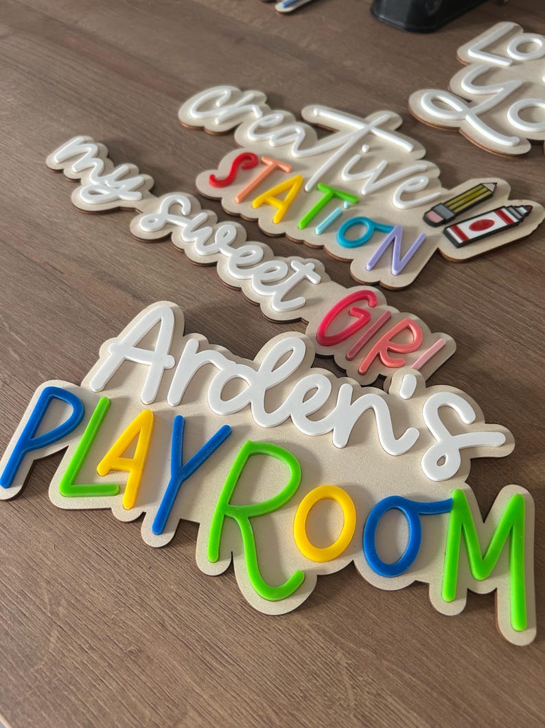 Personalised Wooden Playroom Sign - Children’s bedroom playroom decor - Montessori Pretend Play Accessory image 17