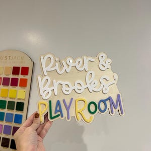 Personalised Wooden Playroom Sign - Children’s bedroom playroom decor - Montessori Pretend Play Accessory image 6