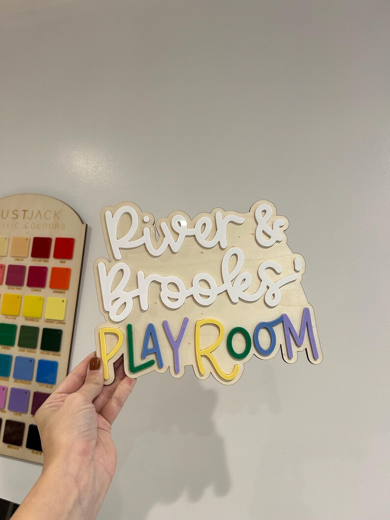 Personalised Wooden Playroom Sign - Children’s bedroom playroom decor - Montessori Pretend Play Accessory image 6