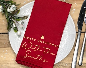 Personalised Christmas Table Napkin: Family Name Decor